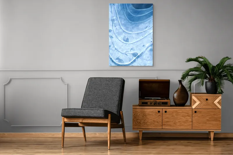 Tablou Canvas, "Straturi translucide de gheață albastră", Straturi, Texturi, Albastru, Gheață, Organic, Linii, Abstracție, Frig, Strălucire, Unde, 70 x 100 cm – poza 6