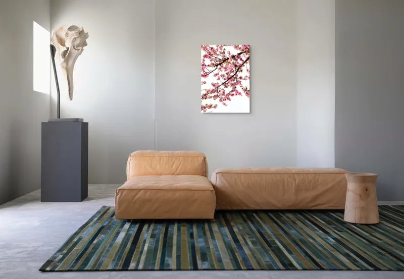 Tablou Canvas, "Primăvară înflorită sub cer senin", Flori, Roz, Cireș, Primăvară, Natură, Petale, Ramuri, Verde, Delicatețe, Luminozitate, 50 x 70 cm – poza 7
