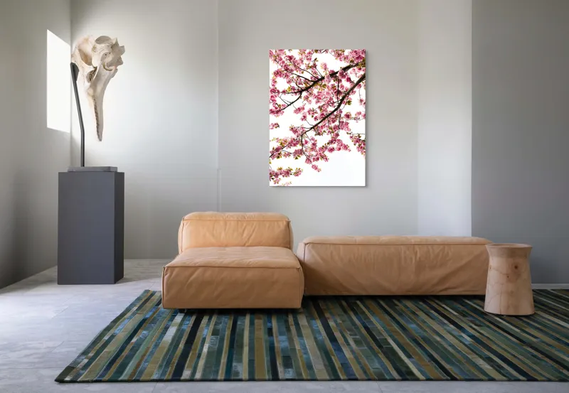Tablou Canvas, "Primăvară înflorită sub cer senin", Flori, Roz, Cireș, Primăvară, Natură, Petale, Ramuri, Verde, Delicatețe, Luminozitate, 70 x 100 cm – poza 7