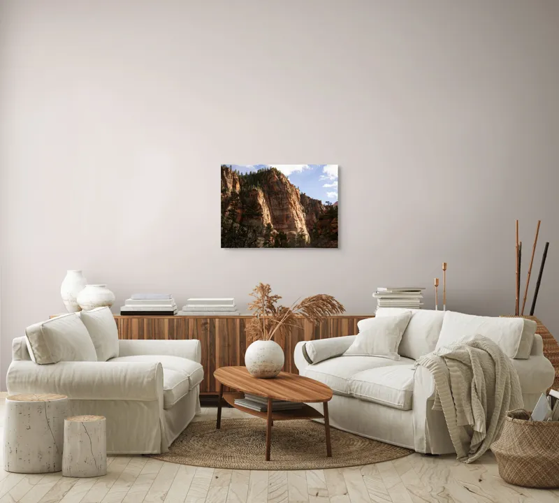 Tablou Canvas, "Lumina divină răsfrântă pe stânci.", Natură, Stânci, Vegetație, Cer, Umbre, Peisaj., 70 x 50 cm – poza 6