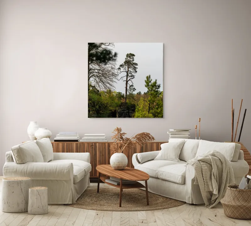 Tablou Canvas, "Arbore singuratic pe stânca abruptă", Arbore, Stâncă, Verdeață, Cer, Singurătate, Natură, Primăvară, 100 x 100 cm – poza 3