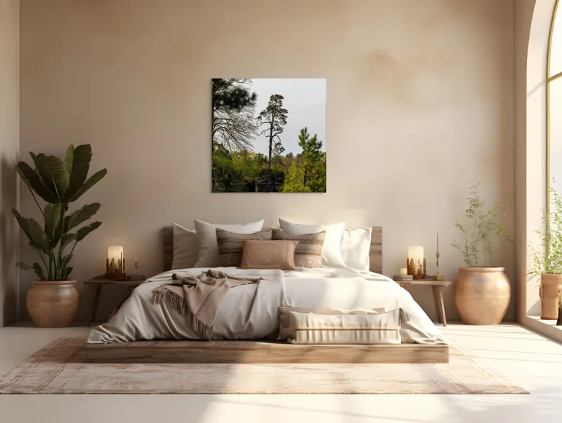 Tablou Canvas, "Arbore singuratic pe stânca abruptă", Arbore, Stâncă, Verdeață, Cer, Singurătate, Natură, Primăvară, 100 x 100 cm – poza 4
