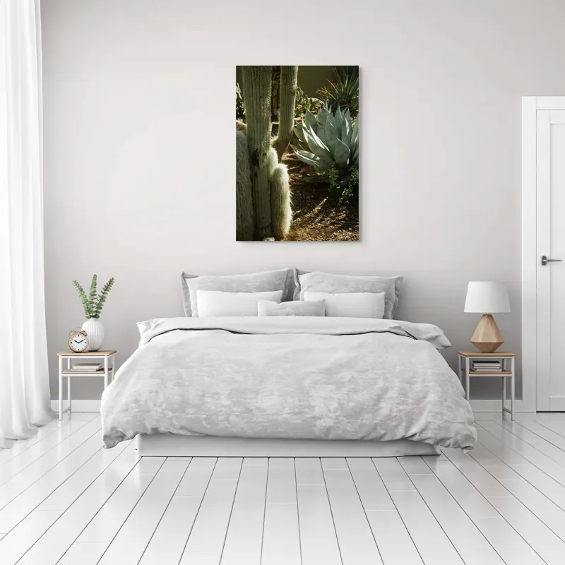 Tablou Canvas, "Cactuși și agave în deșertul arid", Cactus, Agave, Soare, Umbre, Texturi, Desert, Verde, Natural, Peisaj, Arid, 70 x 100 cm – poza 3