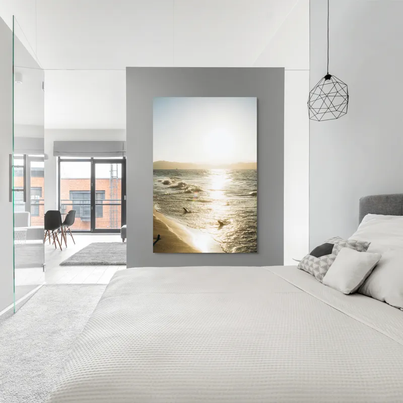 Tablou Canvas, "Soarele strălucește pe valurile mării", Apus, Valuri, Nisip, Soare, Reflecție, Horizon, Relaxare, Natură, 100 x 150 cm – poza 5