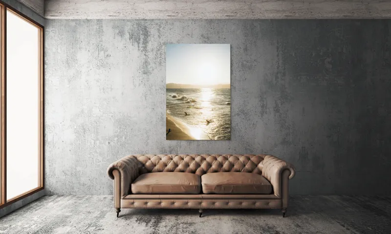 Tablou Canvas, "Soarele strălucește pe valurile mării", Apus, Valuri, Nisip, Soare, Reflecție, Horizon, Relaxare, Natură, 100 x 150 cm – poza 6