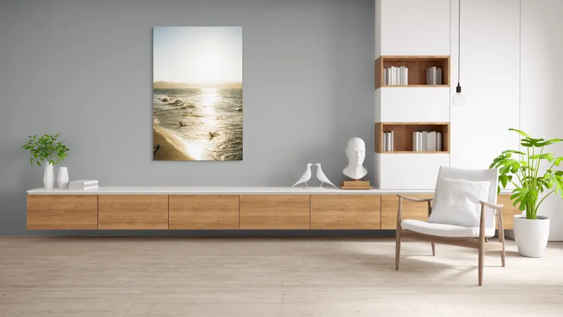 Tablou Canvas, "Soarele strălucește pe valurile mării", Apus, Valuri, Nisip, Soare, Reflecție, Horizon, Relaxare, Natură, 100 x 150 cm – poza 8