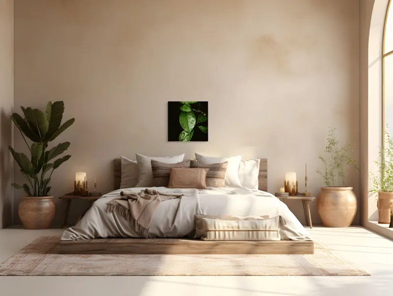 Tablou Canvas, "Frunze strălucind în ploaie ușoară", Frunze, Ploaie, Verde, Prospețime, Natură, Lumină, Picături, Vitalitate, 50 x 50 cm – poza 5