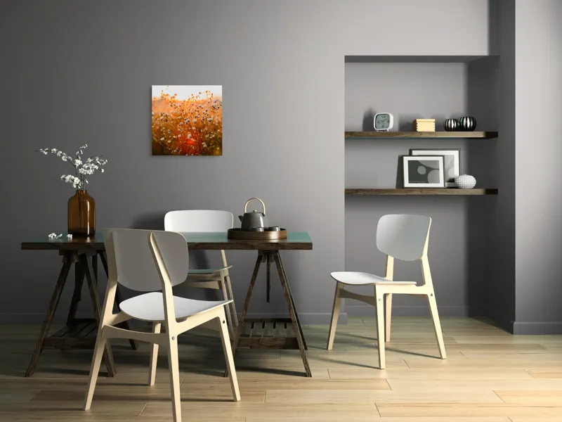 Tablou Canvas, "Flori de câmp în lumina apusului", Apus, Flori, Aurii, Blândețe, Natură, Lumină, Serenitate, 50 x 50 cm – poza 8