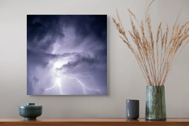Tablou Canvas, "Furtună electrică în noapte învolburată", Fulgere, Nori, Lumina, Tensiune, Cer, Intunecat, Electrizare, 50 x 50 cm – poza 4