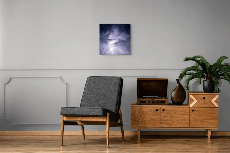 Tablou Canvas, "Furtună electrică în noapte învolburată", Fulgere, Nori, Lumina, Tensiune, Cer, Intunecat, Electrizare, 50 x 50 cm – poza 6