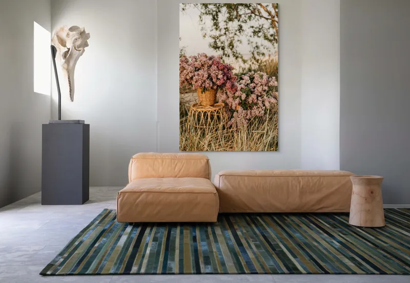 Tablou Canvas, "Flori de liliac într-un peisaj liniștit", Flori, Liliac, Coșuri, Natură, Apus, Iarbă, Copac, Rustic, Peisaj, Primăvară, 100 x 150 cm – poza 7