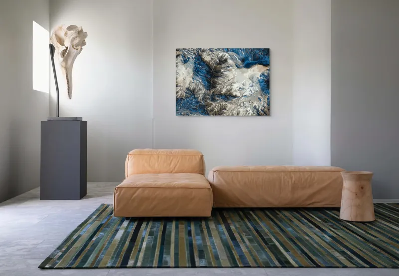 Tablou Canvas, "Râuri de gheață și cerneală albastră", Modele, Culori, Texturi, Valuri, Taine, Peisaj, Contrast, Mister., 100 x 70 cm – poza 7