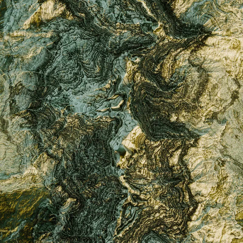Tablou Canvas, "Texturi și Vibrații Naturale Abstracțiuni", Pietre, Texturi, Valuri, Contrast, Auriu, Verde, Abstract, Natură, Suprafețe, Mișcare, 50 x 50 cm – poza 2