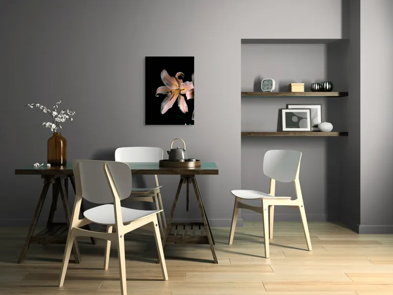 Tablou Canvas, "Lilia în întunericul tăcerii liniștitoare", Floare, Delicatețe, Contrast, Eleganță, Petale, Întuneric, Strălucire, Mister, Frumusețe, Grație, 50 x 70 cm – poza 5