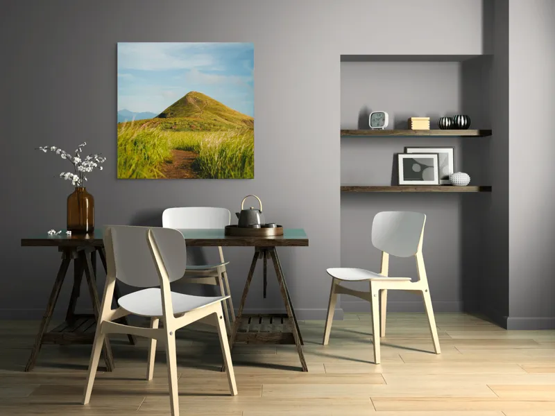 Tablou Canvas, "Drumul spre vârful însorit al dealului", Drum, Colină, Verdeață, Vârf, Cer, Natură, Peisaj, Tranquilitate, 100 x 100 cm – poza 6