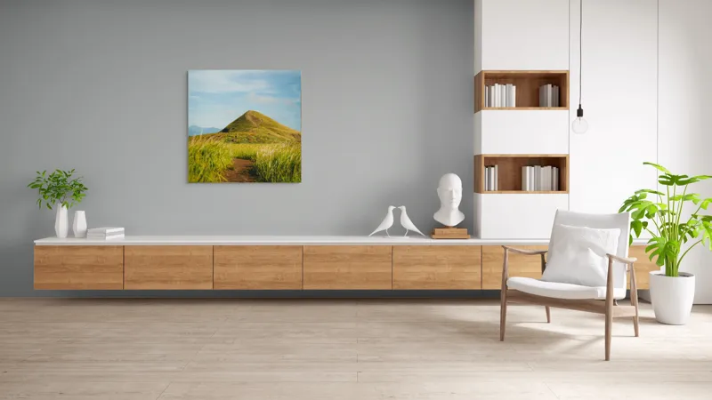 Tablou Canvas, "Drumul spre vârful însorit al dealului", Drum, Colină, Verdeață, Vârf, Cer, Natură, Peisaj, Tranquilitate, 100 x 100 cm – poza 8