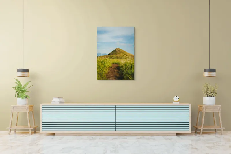 Tablou Canvas, "Drumul spre vârful însorit al dealului", Drum, Colină, Verdeață, Vârf, Cer, Natură, Peisaj, Tranquilitate, 70 x 100 cm – poza 5