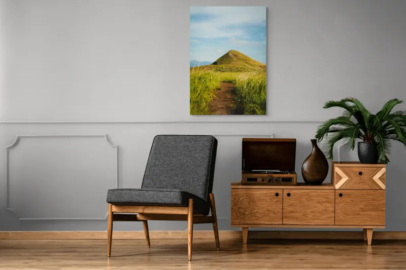 Tablou Canvas, "Drumul spre vârful însorit al dealului", Drum, Colină, Verdeață, Vârf, Cer, Natură, Peisaj, Tranquilitate, 70 x 100 cm – poza 6