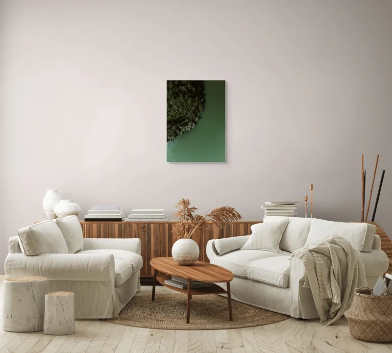 Tablou Canvas, "Întâlnirea dintre pădure și apă verde", Plante, Stâncă, Apă, Verde, Natură, 50 x 70 cm – poza 4