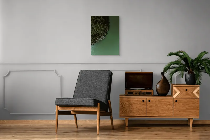 Tablou Canvas, "Întâlnirea dintre pădure și apă verde", Plante, Stâncă, Apă, Verde, Natură, 50 x 70 cm – poza 8