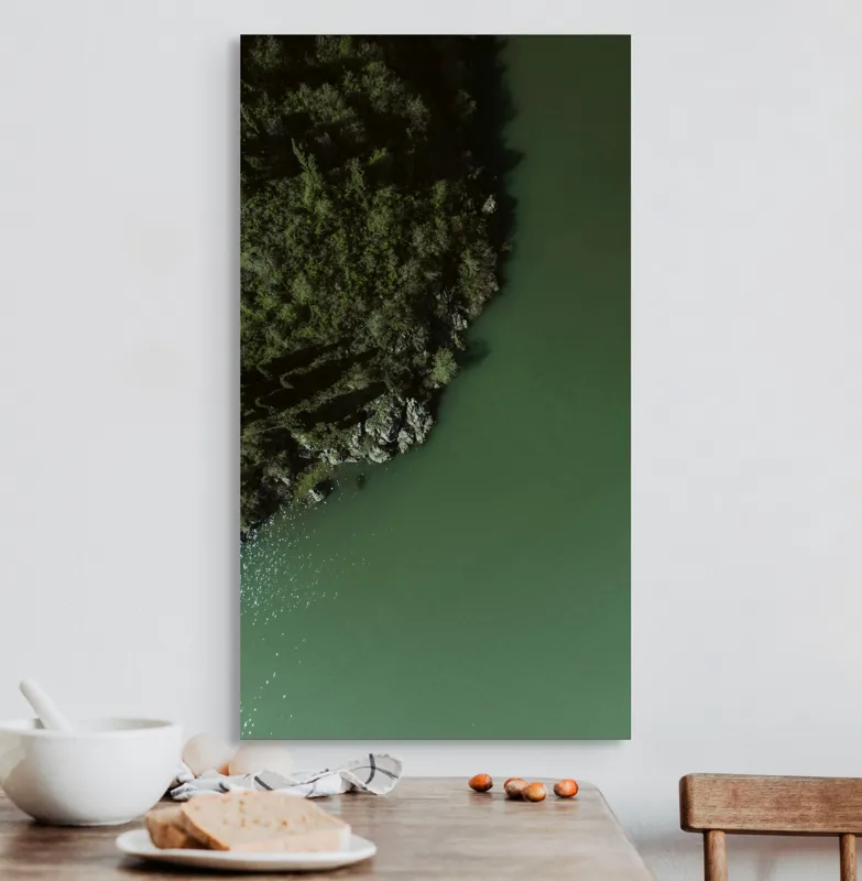 Tablou Canvas, "Întâlnirea dintre pădure și apă verde", Plante, Stâncă, Apă, Verde, Natură, 50 x 90 cm – poza 3