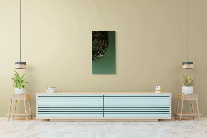 Tablou Canvas, "Întâlnirea dintre pădure și apă verde", Plante, Stâncă, Apă, Verde, Natură, 50 x 90 cm – poza 6