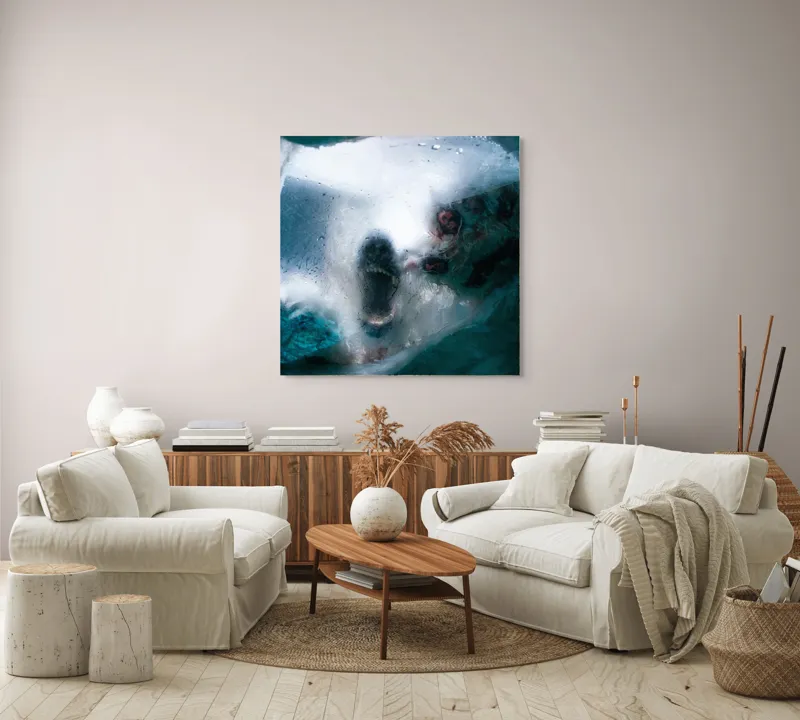 Tablou Canvas, "Colții înghețați ai naturii arctice", Gheață, Texturi, Albastru, Abstracție, Îngheț, Reflexie, Apă, 100 x 100 cm – poza 3