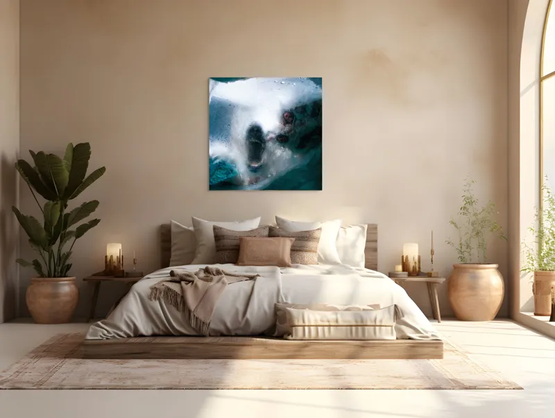 Tablou Canvas, "Colții înghețați ai naturii arctice", Gheață, Texturi, Albastru, Abstracție, Îngheț, Reflexie, Apă, 100 x 100 cm – poza 4