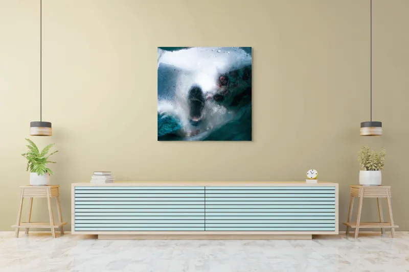 Tablou Canvas, "Colții înghețați ai naturii arctice", Gheață, Texturi, Albastru, Abstracție, Îngheț, Reflexie, Apă, 100 x 100 cm – poza 5