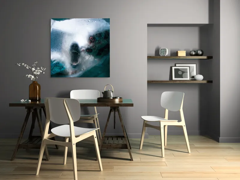 Tablou Canvas, "Colții înghețați ai naturii arctice", Gheață, Texturi, Albastru, Abstracție, Îngheț, Reflexie, Apă, 100 x 100 cm – poza 6