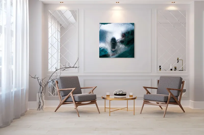 Tablou Canvas, "Colții înghețați ai naturii arctice", Gheață, Texturi, Albastru, Abstracție, Îngheț, Reflexie, Apă, 100 x 100 cm – poza 7