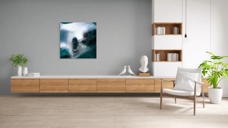 Tablou Canvas, "Colții înghețați ai naturii arctice", Gheață, Texturi, Albastru, Abstracție, Îngheț, Reflexie, Apă, 100 x 100 cm – poza 8
