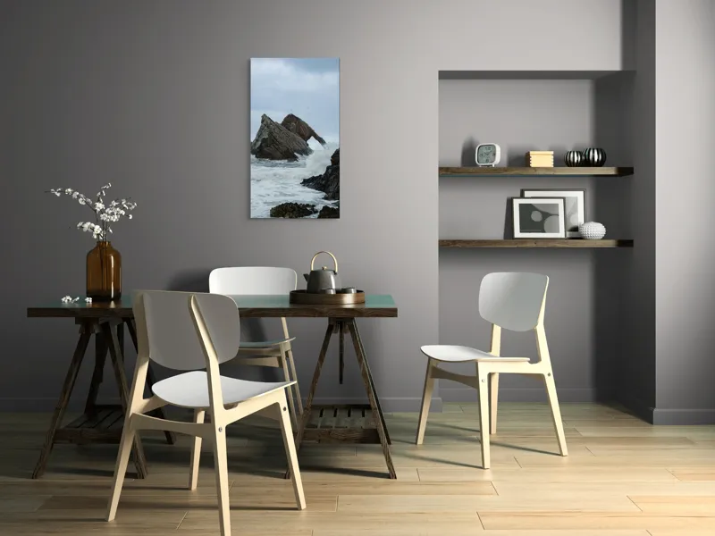 Tablou Canvas, "Arcul stâncos din valurile învolburate", Piatră, Valuri, Ocean, Cer, Insule, Păsări, Nor, Stânci, Spumă, Natură, 50 x 90 cm – poza 4