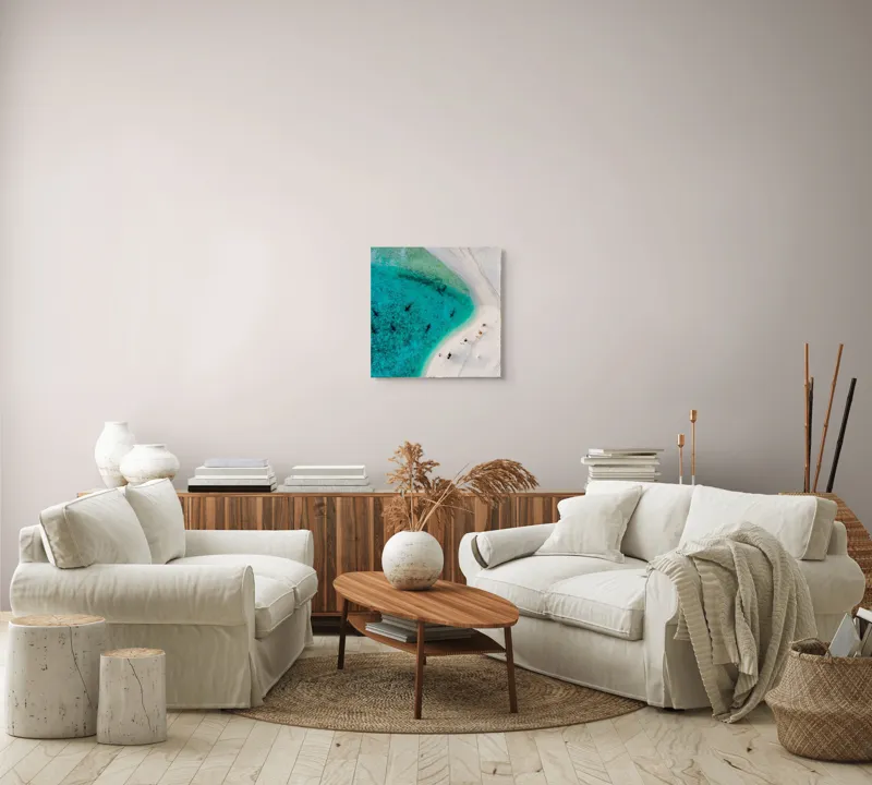 Tablou Canvas, "Rechini în apele cristaline ale plajei", Ocean, Nisip, Umbre, Relaxare, Apă, Liniște, Peisaj, Contrast, Vacanță, Frumusețe, 50 x 50 cm – poza 7