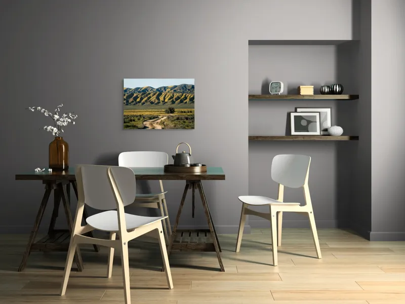Tablou Canvas, "Poteca spre dealurile înflorite", Drum, Dealuri, Galben, Verde, Natura, Peisaj, Serenitate, Primăvară, 70 x 50 cm – poza 5
