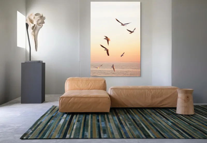 Tablou Canvas, "Pescărușii zbor lin la apus", Cer, Păsări, Apus, Ocean, Lumină, Vânt, Libertate, 100 x 150 cm – poza 7