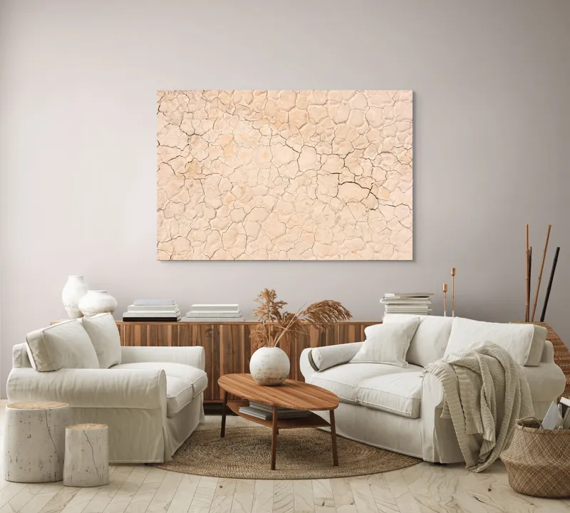 Tablou Canvas, "Zidul crăpat al deșertului uscat", Uscat, Crăpat, Textură, Arid, Pământ, Deshidratare, Natură, Model, Tonuri, Suprafață, 150 x 100 cm – poza 3