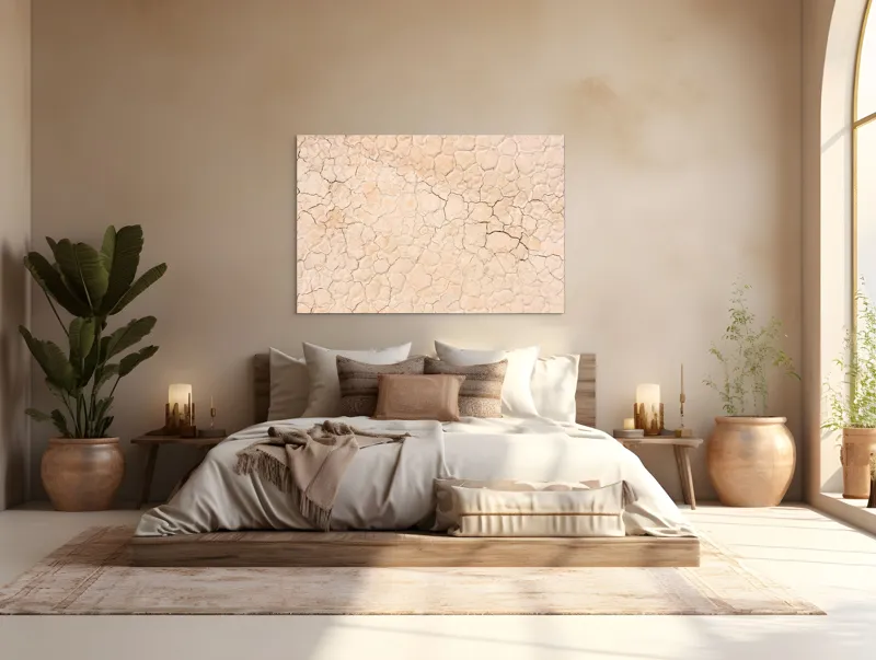 Tablou Canvas, "Zidul crăpat al deșertului uscat", Uscat, Crăpat, Textură, Arid, Pământ, Deshidratare, Natură, Model, Tonuri, Suprafață, 150 x 100 cm – poza 4