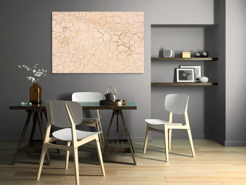 Tablou Canvas, "Zidul crăpat al deșertului uscat", Uscat, Crăpat, Textură, Arid, Pământ, Deshidratare, Natură, Model, Tonuri, Suprafață, 150 x 100 cm – poza 5