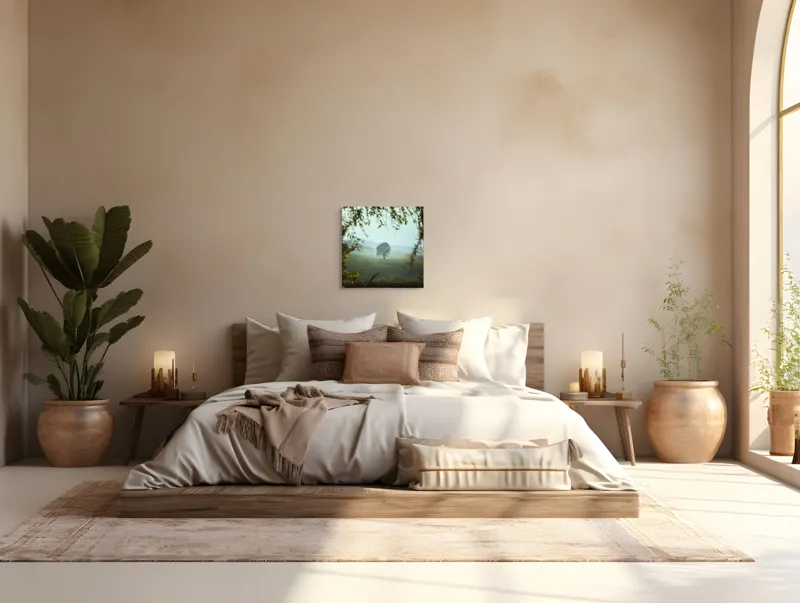 Tablou Canvas, "Arbore singuratic în câmpie verde", Verde, Solitar, Natură, Coline, Frunziș, Perspectivă, Însorit, Calm, Pitoresc, Împădurit, 50 x 50 cm – poza 5