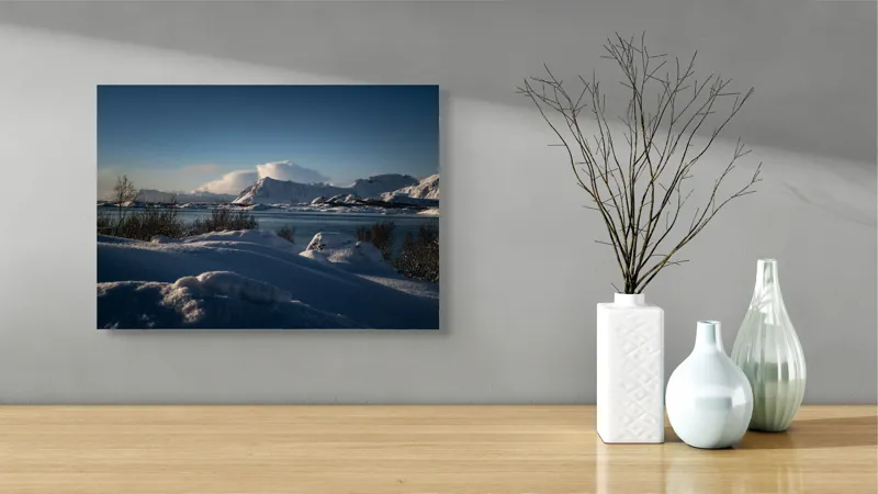 Tablou Canvas, "Splendoarea înghețată a fiordurilor nordice", Alb, Calm, Frig, Natură, Peisaj, Seninătate, Zăpadă, 54 x 39 cm – poza 3