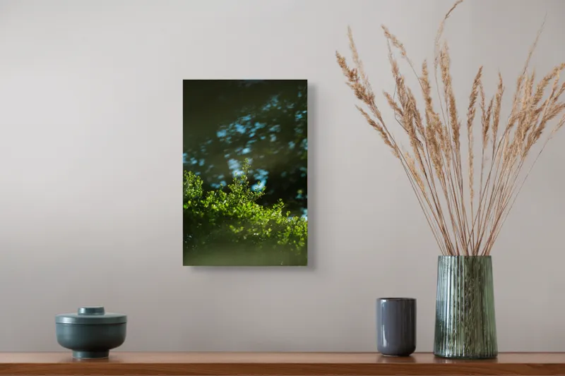 Tablou Canvas, "Lumina soarelui prin frunziș verde", Verde, Frunziș, Umbre, Răcoare, Natură, Lumină, Calm, Seninătate, 26 x 39 cm – poza 5