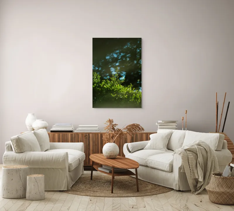 Tablou Canvas, "Lumina soarelui prin frunziș verde", Verde, Frunziș, Umbre, Răcoare, Natură, Lumină, Calm, Seninătate, 70 x 100 cm – poza 4