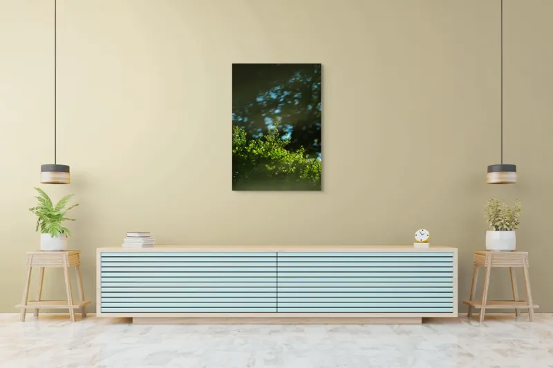 Tablou Canvas, "Lumina soarelui prin frunziș verde", Verde, Frunziș, Umbre, Răcoare, Natură, Lumină, Calm, Seninătate, 70 x 100 cm – poza 5