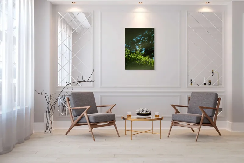 Tablou Canvas, "Lumina soarelui prin frunziș verde", Verde, Frunziș, Umbre, Răcoare, Natură, Lumină, Calm, Seninătate, 70 x 100 cm – poza 8