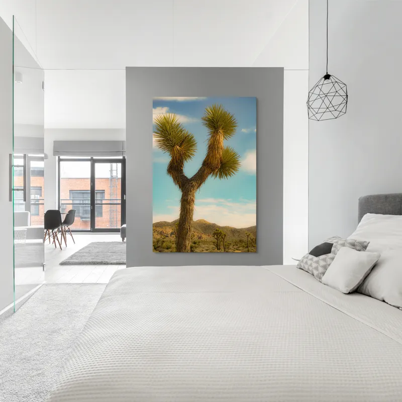 Tablou Canvas, "Arborele singuratic în deșertul arid", Pustiu, Deșert, Arbore, Cer, Nori, Peisaj, Natură, Sălbăticie, Soare, Verde, Frunze, Pământ, Orizont, Sprezierații., 100 x 150 cm – poza 5
