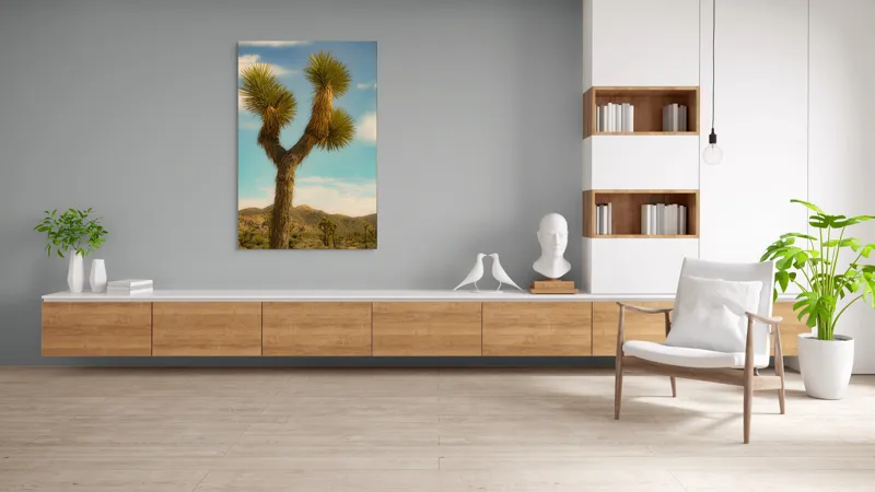 Tablou Canvas, "Arborele singuratic în deșertul arid", Pustiu, Deșert, Arbore, Cer, Nori, Peisaj, Natură, Sălbăticie, Soare, Verde, Frunze, Pământ, Orizont, Sprezierații., 100 x 150 cm – poza 8