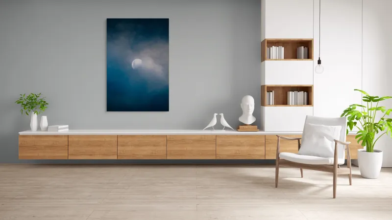Tablou Canvas, "Luna ascunsă printre nori misterioși", Lună, Nori, Cer, Mister, Lumină, Noapte, Seninătate, 100 x 150 cm – poza 8