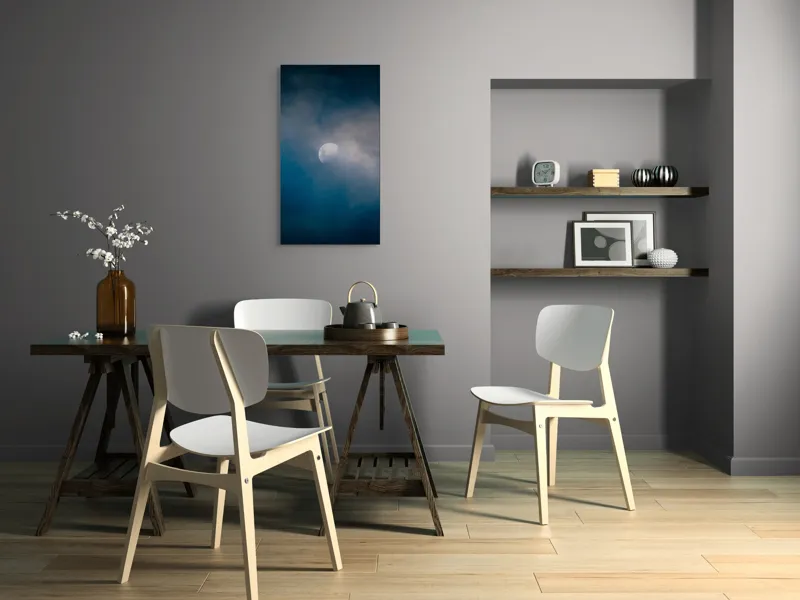 Tablou Canvas, "Luna ascunsă printre nori misterioși", Lună, Nori, Cer, Mister, Lumină, Noapte, Seninătate, 50 x 90 cm – poza 4