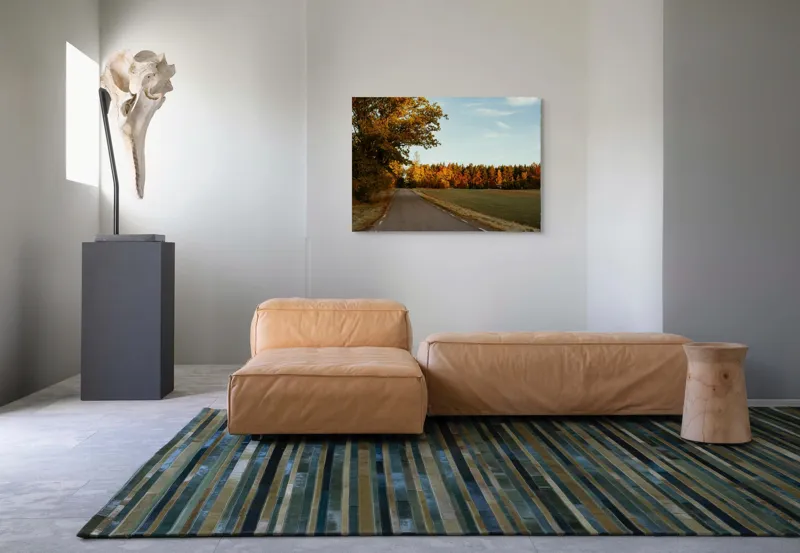 Tablou Canvas, "Drumul tăcut al toamnei aurii", Drum, Toamnă, Copaci, Frunze, Cer, Pădure, Apus, Peisaj, Natură, Frumusețe, 100 x 70 cm – poza 7